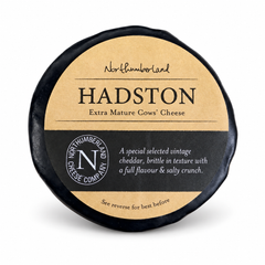 Hadston Truckle 170g in black wax with its Northumberland Cheese Company label: Extra Mature Cows' Cheese, a vintage cheddar