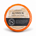 Alnwick Truckle 170g in orange wax, Wensleydale with mango and ginger, in its Northumberland Cheese Company label
