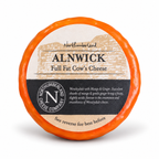 Alnwick Truckle 170g in orange wax, Wensleydale with mango and ginger, in its Northumberland Cheese Company label