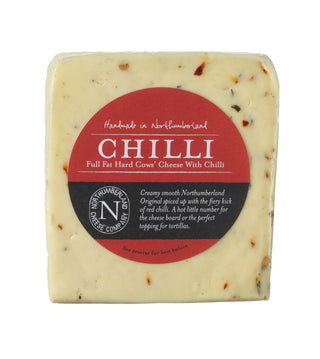 Chilli Cheese 150g wedge flecked with red chilli in its red Northumberland Cheese Company label