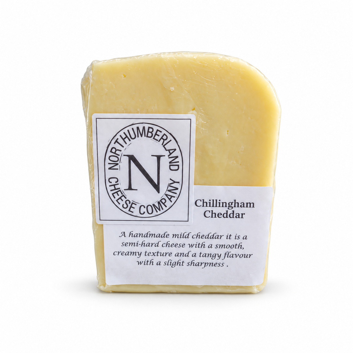 Wrapped 300g wedge of Chillingham Cheddar, labelled with the Northumberland Cheese Company logo and a short description