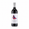 Bottle of Fioroso Vino Rosso, a Cabernet Merlot red wine, with a red and purple butterfly label and a silver screw cap