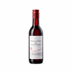 Small bottle of Hacienda de Calidad Malbec, a red wine from Argentina, with a red screw cap
