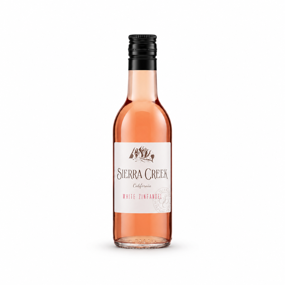 Small 18cl bottle of Sierra Creek White Zinfandel, a Californian rosé, with a white label