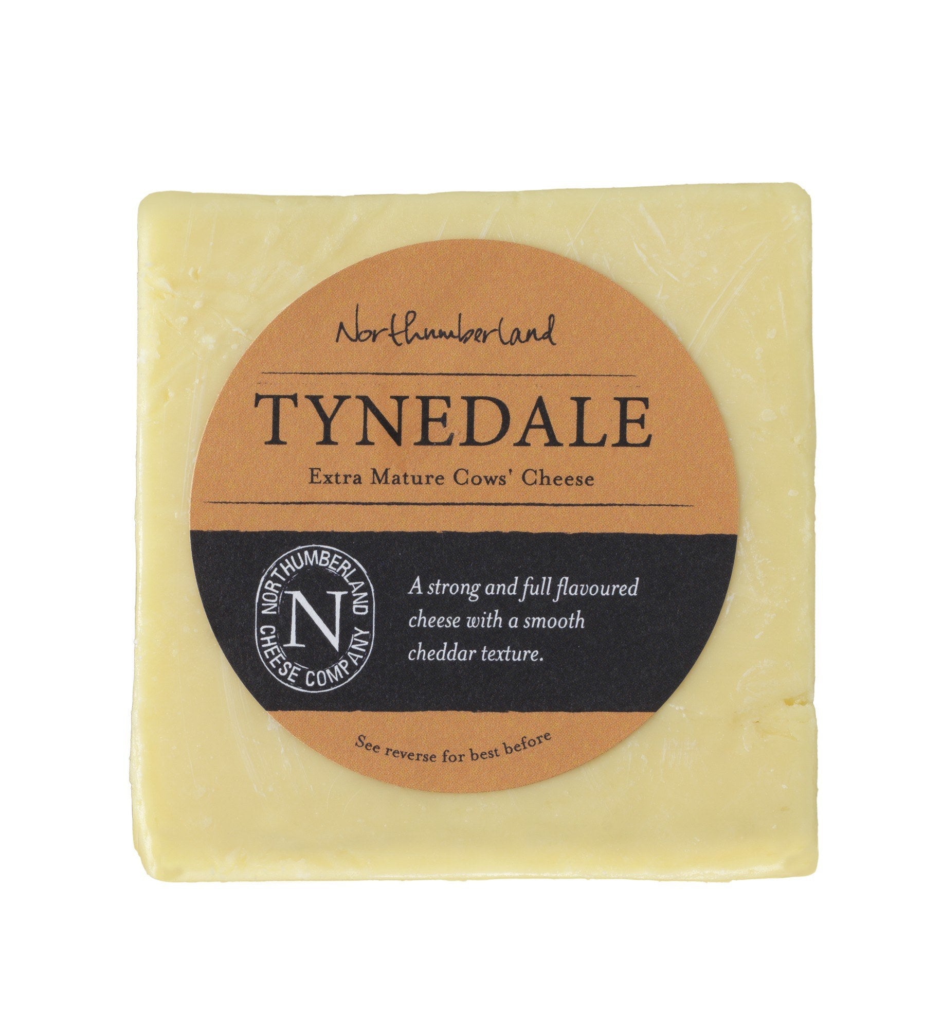 Tynedale Extra Mature Cows Cheese 150g, a square block with its orange Northumberland Cheese Company label