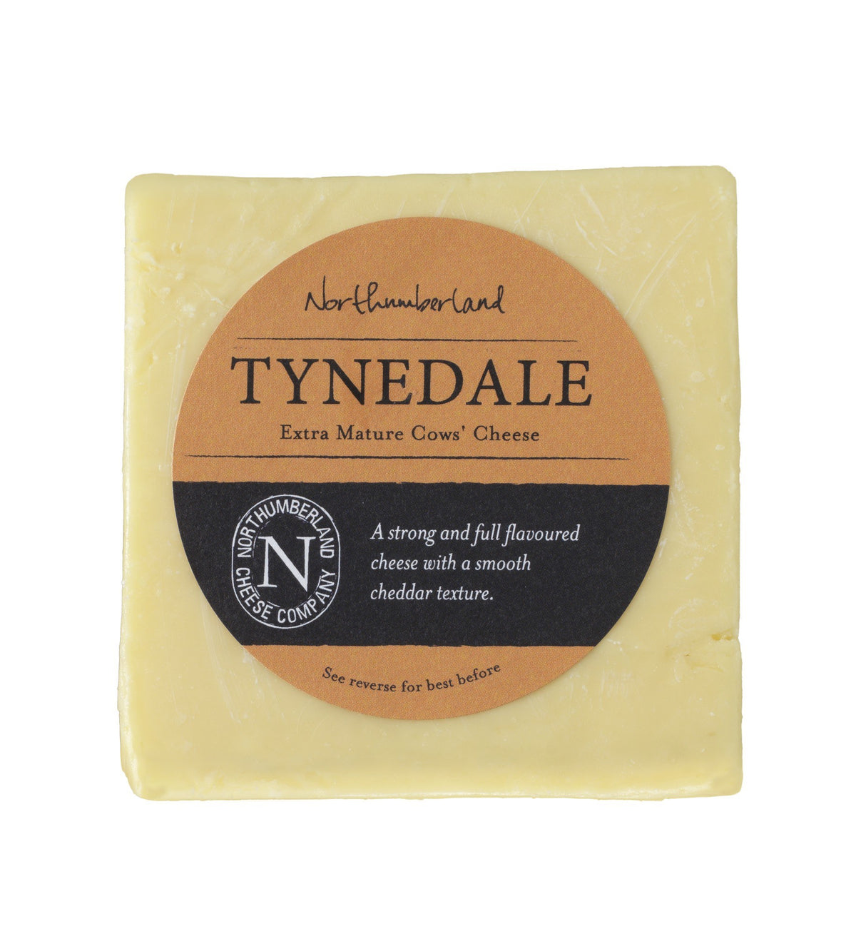 Tynedale Extra Mature Cows Cheese 150g, a square block with its orange Northumberland Cheese Company label